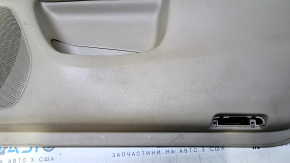 Door trim card front right Nissan Pathfinder 13-20 leather beige with beige insert leather, armrest beige leather, molding dark wood gloss, without backlight, dent, scuff, pokes, scratches, scuffed