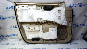 Door trim card front right Nissan Pathfinder 13-20 leather beige with beige insert leather, armrest beige leather, molding dark wood gloss, without backlight, dent, scuff, pokes, scratches, scuffed