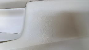 Door trim card front right Nissan Pathfinder 13-20 leather beige with beige insert leather, armrest beige leather, molding dark wood gloss, without backlight, dent, scuff, bumps, scratches