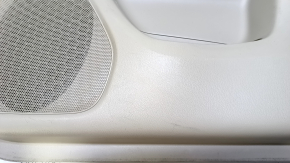 Door trim card front right Nissan Pathfinder 13-20 leather beige with beige insert leather, armrest beige leather, molding dark wood gloss, without backlight, dent, scuff, bumps, scratches