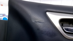 Door trim card front right Nissan Pathfinder 13-20 black with black insert cloth, armrest black cloth, molding black gloss, without backlight, scuffs, scratches, abrasions, dents