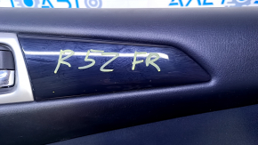 Door trim card front right Nissan Pathfinder 13-20 black with black insert cloth, armrest black cloth, molding black gloss, without backlight, scuffs, scratches, abrasions, dents