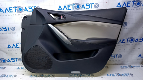 Door trim card front right Mazda 6 13-15 Touring black with beige insert leather, armrest black leather, chrome insert, scratches