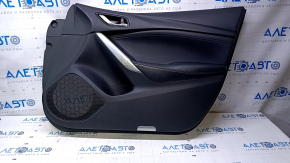 Door trim card front right Mazda 6 16-17 black with black insert leather, armrest black leather, chrome insert, scratches, dents, abrasions