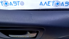 Door trim card front right Toyota Highlander 14-16 gray with black insert leather, armrest black leather, JBL, molding dark wood structure, armrest dented, dents, bump, scuffs