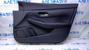 Door trim card front right Nissan Sentra 20- black with black insert leather, armrest black leather, scratches, abrasions, dent, for dry cleaning