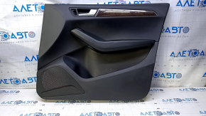 Door trim card front right Audi Q5 8R 09-17 black with black insert plastic, rubber armrest, molding dark wood gloss, dents, abrasions, scratches, broken fastening