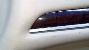 Door trim card front right Infiniti JX35 QX60 13- beige with beige insert leather, armrest beige leather, molding dark wood gloss, dents, bumps, abrasions, scratches, for dry cleaning