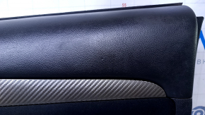 Door trim card front right Mitsubishi Outlander 14-21 black with black insert cloth, molding gray under carbon structure, scratches, scuffs, dents, abrasions, pokes