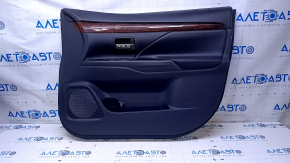 Door trim card front right Mitsubishi Outlander 14-21 black with black insert leather, armrest black leather, molding under wood gloss, dents, scuffs, abrasions, scratches