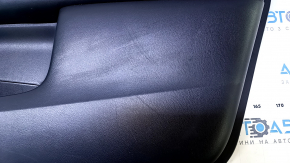 Door trim card front right Infiniti JX35 QX60 13- black with black insert leather, armrest black leather, molding under dark wood gloss, dents, scuffs, pokes, abrasions, scratches