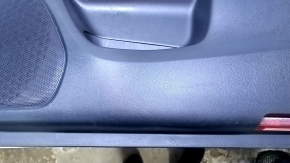 Door trim card front right Infiniti JX35 QX60 13- black with black insert leather, armrest black leather, molding under dark wood gloss, dents, scuffs, pokes, abrasions, scratches