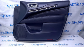 Door trim card front right Infiniti JX35 QX60 13- black with black insert leather, armrest black leather, molding for light wood gloss, dents, scuffs, scratches, abrasions