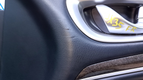 Door trim card front right Infiniti JX35 QX60 13- black with black insert leather, armrest black leather, molding for light wood gloss, dents, scuffs, scratches, abrasions
