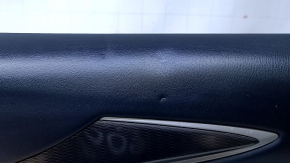Door trim card front right Infiniti JX35 QX60 13- black with black insert leather, armrest black leather, molding under dark wood gloss, dents, scuffs, bumps, abrasions, scratches