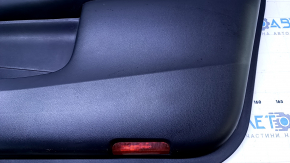 Door trim card front right Infiniti JX35 QX60 13- black with black insert leather, armrest black leather, molding under dark wood gloss, dents, scuffs, bumps, abrasions, scratches