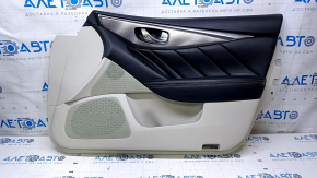 Door trim card front right Infiniti Q50 14-15 gray with black insert leather, armrest black leather, molding gray structure, without backlight, dents, scratches, abrasions