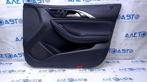 Door trim card front right Infiniti QX30 17- black with black insert leather, armrest black leather, molding black gloss for memory and seat adjustment, dents, bumps, scratches, abrasions