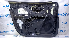 Door trim card front right Jeep Cherokee KL 14-18 black with black insert cloth, armrest gray leather, molding dark wood structure, scratches, abrasions, dents, bumps