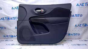 Door trim card front right Jeep Cherokee KL 14-18 black with black insert cloth, armrest black leather, molding dark wood structure, dents, scuffs, abrasions, scratches