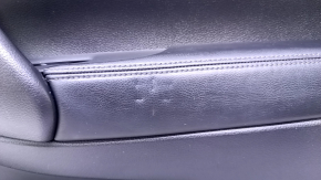 Door trim card front right Nissan Rogue 14-20 black, with black plastic insert, armrest black leather, molding graphite structure, dents, abrasions, scratches