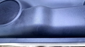 Door trim card front right Nissan Rogue 14-20 black, with black plastic insert, armrest black leather, molding graphite structure, dents, abrasions, scratches