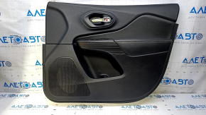 Door trim card front right Jeep Cherokee KL 14-18 black with black insert leather, armrest black leather, molding dark wood structure, scratches, abrasions, dents, bumps