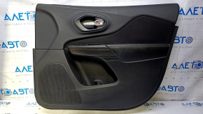 Door trim card front right Jeep Cherokee KL 14-18 black with black insert cloth, armrest black leather, molding dark wood structure, dents, abrasions, scratches