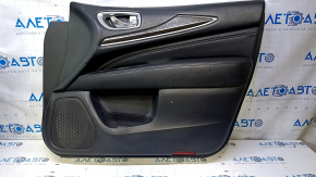 Door trim card front right Infiniti JX35 QX60 13- black with black insert leather, armrest black leather, molding for light wood gloss, dents, scratches, pokes, abrasions