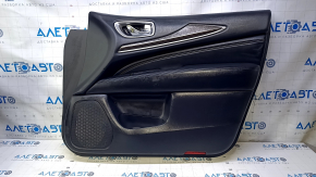 Door trim card front right Infiniti JX35 QX60 13- black with black insert leather, armrest black leather, molding for light wood gloss, dents, scratches, abrasions
