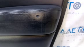 Door trim card front right Infiniti JX35 QX60 13- black with black insert leather, armrest black leather, molding under dark wood gloss, dents, bumps, abrasions, scratches
