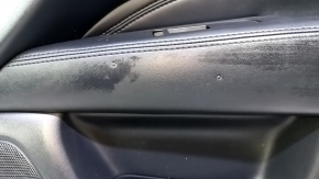 Door trim card front right Infiniti JX35 QX60 13- black with black insert leather, armrest black leather, molding under dark wood gloss, dents, bumps, abrasions, scratches