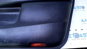 Door trim card front right Infiniti JX35 QX60 13- black with black insert leather, armrest black leather, molding under dark wood gloss, dents, bumps, abrasions, scratches