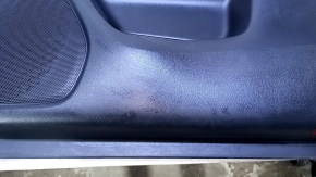 Door trim card front right Infiniti JX35 QX60 13- black with black insert leather, armrest black leather, molding under dark wood gloss, dents, bumps, abrasions, scratches