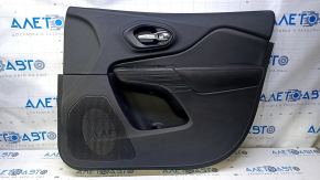 Door trim card front right Jeep Cherokee KL 14-18 black with black insert leather, armrest black leather with red stitching, molding dark wood, scuffs, scratches