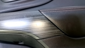 Door trim card front right Jeep Cherokee KL 14-18 black with black insert leather, armrest black leather with red stitching, molding dark wood, scuffs, scratches