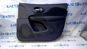Door trim card front right Jeep Cherokee KL 14-18 black with black insert cloth, armrest black leather, molding dark wood structure, dents, abrasions, scratches