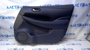Door trim card front right Nissan Leaf 13-17 black with black insert leather, armrest black leather, bumps, scratches, abrasions, dents, cut on leather