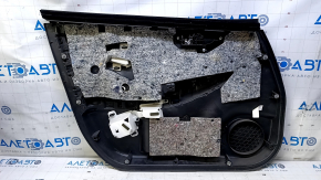 Door trim card front right Nissan Leaf 13-17 black with black insert leather, armrest black leather, bumps, scratches, abrasions, dents, cut on leather