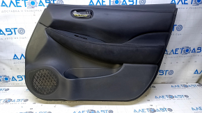 Door trim card front right Nissan Leaf 13-17 black with black insert leather, armrest black cloth, scratches, abrasions