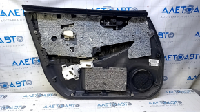 Door trim card front right Nissan Leaf 13-17 black with black insert leather, armrest black cloth, scratches, abrasions