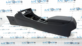 Central console armrest and cup holders VW Jetta 19- leather black, white stitching, for heated rear seats, scratches
