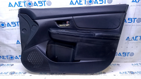 Door trim card front right Subaru XV Crosstrek 13-17 black with black insert leather, armrest black rubber, scuffs, scratches