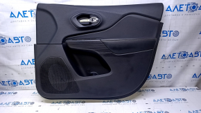 Door trim card front right Jeep Cherokee KL 14-18 black with black insert leather, armrest black leather, molding dark wood structure, scratches, abrasions, dents