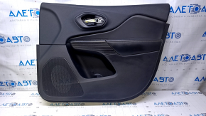 Door trim card front right Jeep Cherokee KL 14-18 black with black insert leather, armrest black leather, molding dark wood structure, scratches, abrasions, dents
