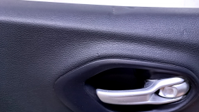 Door trim card front right Jeep Cherokee KL 14-18 black with black insert cloth, armrest black leather, molding dark wood structure, dents, bumps, abrasions, scratches