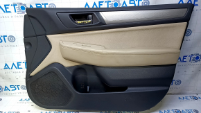 Door trim card front right Subaru Outback 15-19 black with beige insert cloth, armrest beige leather, gray molding structure, scratches, abrasions, for dry cleaning