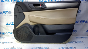 Door trim card front right Subaru Outback 15-19 black with beige insert leather, armrest beige leather, gray molding structure, scratches, abrasions, bump, dent