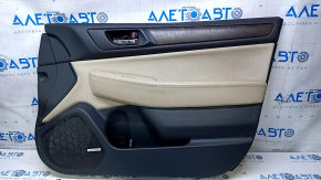 Door trim card front right Subaru Outback 15-19 black with beige insert leather, armrest beige leather, molding dark wood structure, HARMAN/KARDON, scratches, abrasions, bump, dent
