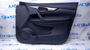 Door trim card front right Nissan Rogue 14-20 black with black insert plastic, molding under carbon gloss, armrest black leather, dent, scratches, abrasions